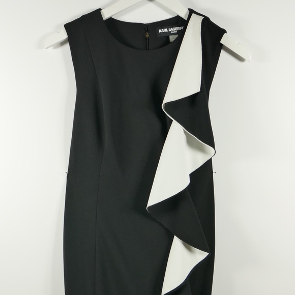 (SOLD) Karl Lagerfeld Shift Dress w/ Large Ruffle - Picture 3 of 6